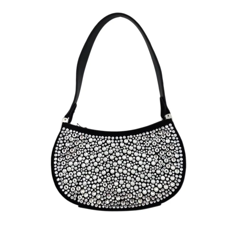 Olga Berg Revolve Black and Silver Rhinestone Crystal Shoulder Bag Mini Purse